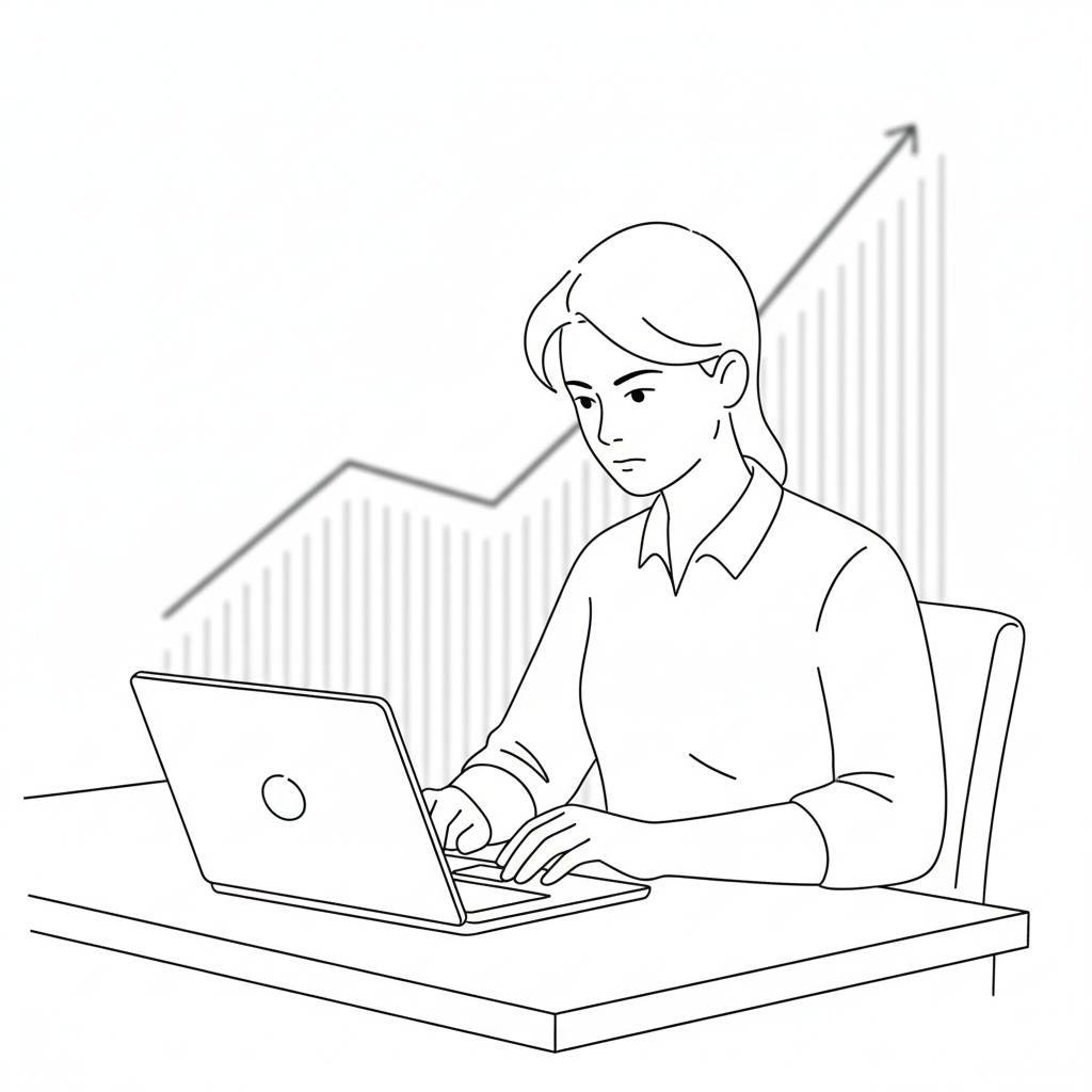 A solo founder working at a laptop, illustrating how to turn posts into profit with a content system.